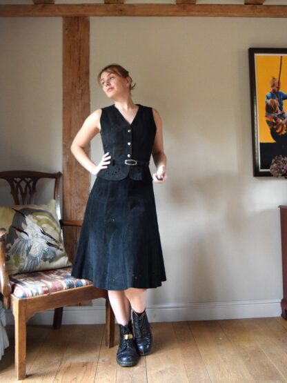 70s Suede Waistcoat and Skirt Set. Size Small