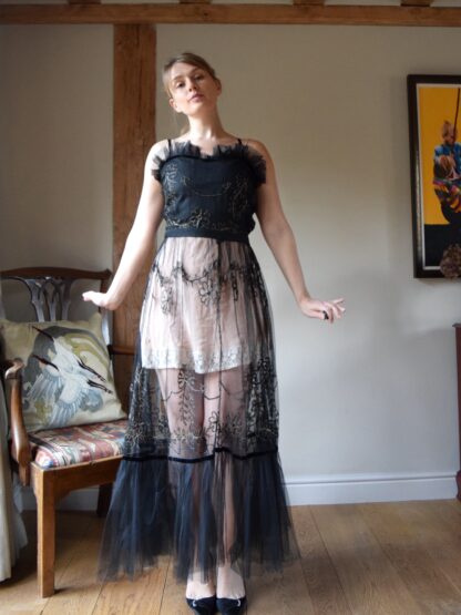 1930s Tulle Ruffle Party Dress. 34" Chest